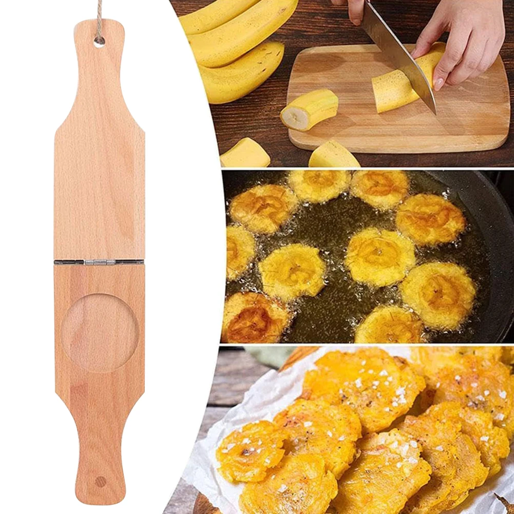 Baby Food Banana - Stensil tekan plaintain kayu dengan pegangan
